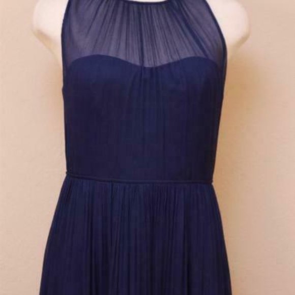 J Crew Megan Long Dress in Silk Chiffon Dark Cove - Picture 3 of 6